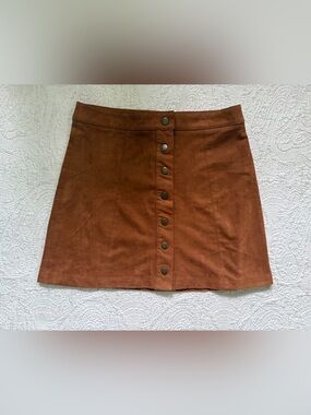 Women’s Rust Brown Forever 21 Button-Front Suede A-Line Skirt - size small
